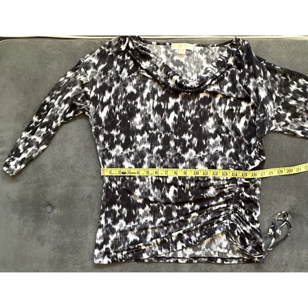 Michael‎ Kors Black & White Patterned Women's Ruched Side Blouse Large
